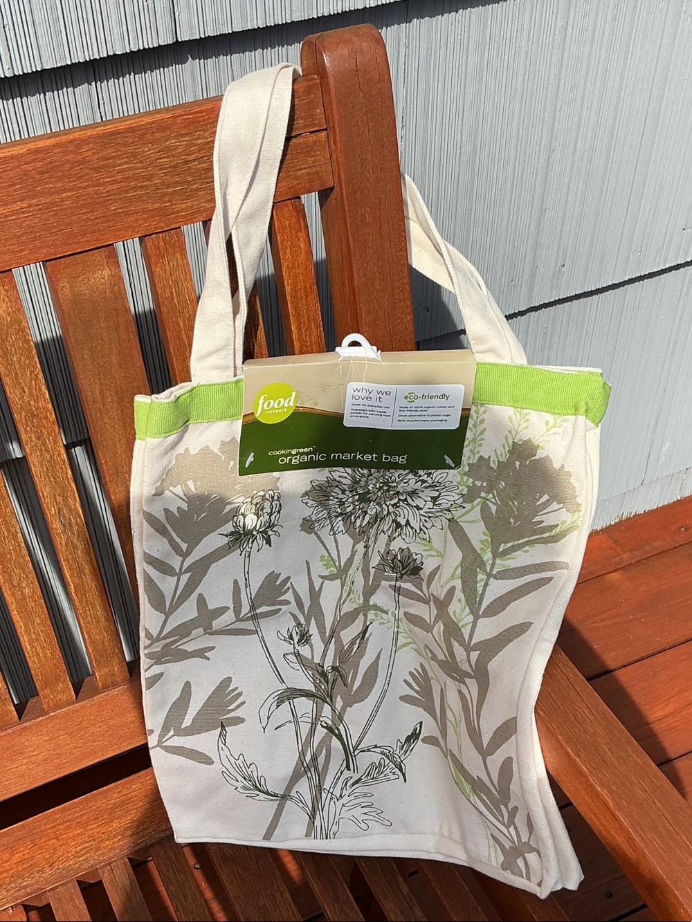Food Network Canvas Tote Bag in Natural and Lime Green